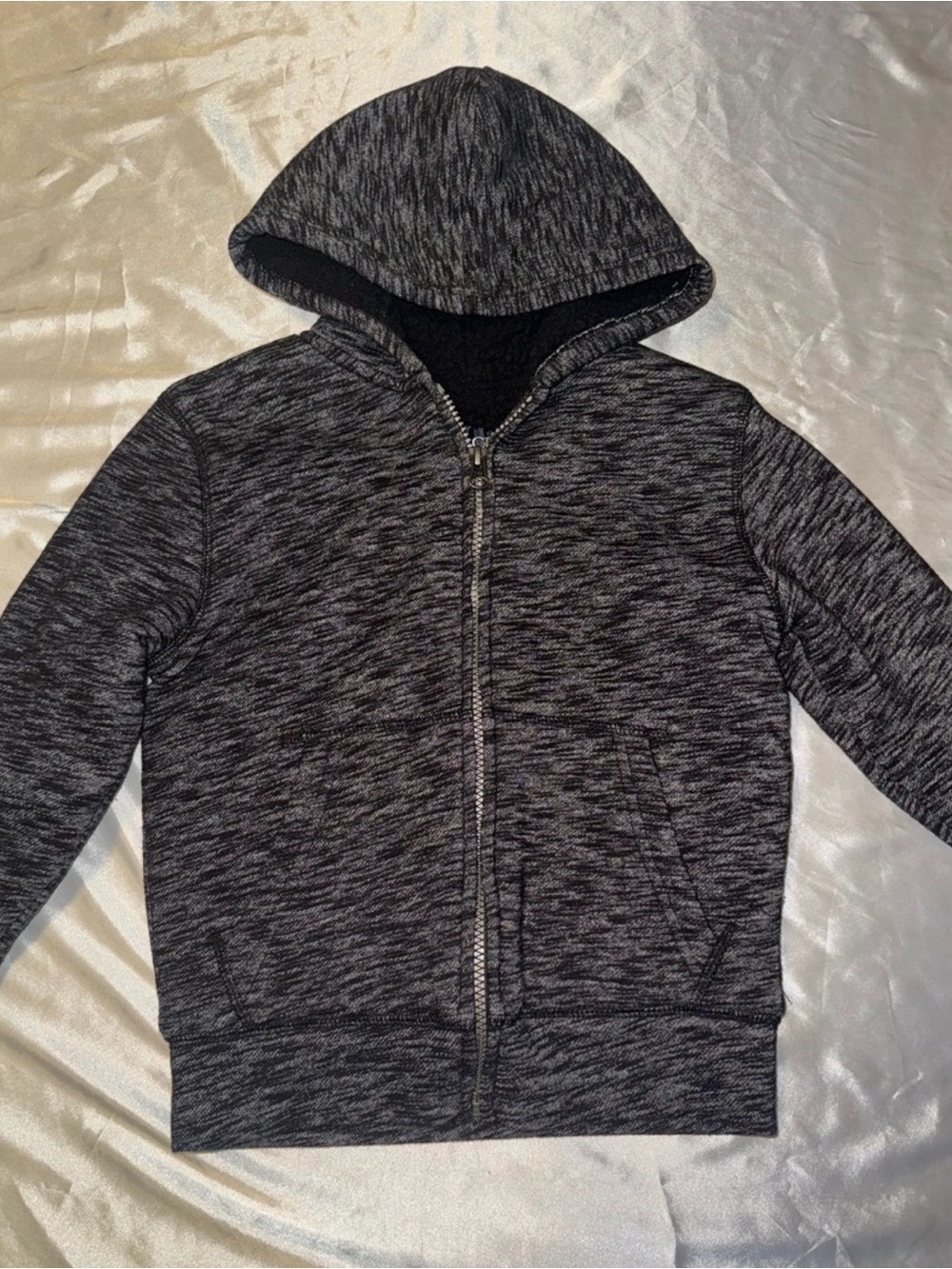 Kids Heathered Grey/Black Zip-Up Hooded Jacket